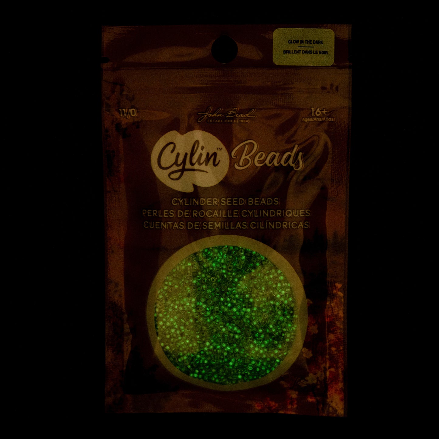 Cylin Bead 11/0 25g Bag Glow in Dark - Grey