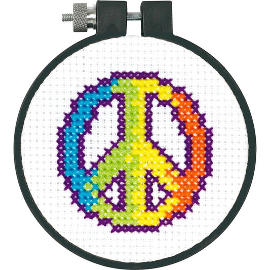 Dimensions Learn-A-Craft Counted Cross Stitch Kit 3" Round Peace Sign
