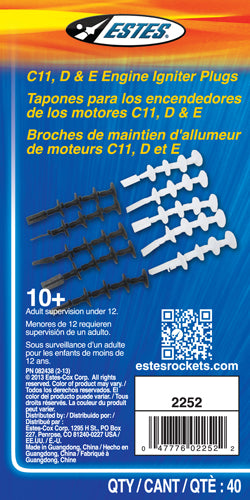 002252 - Estes® Plugs For Large Engines - C11, D12, E12, E16, And F15 (20 Pack)