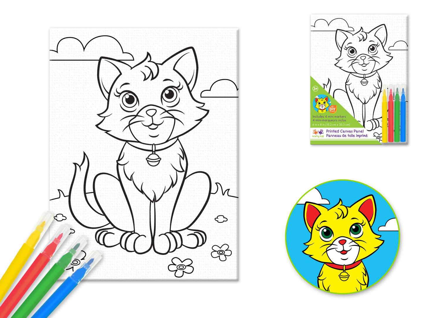 Krafty Kids Kit: 6"x8" DIY Canvas Panel w/4 Mini Markers