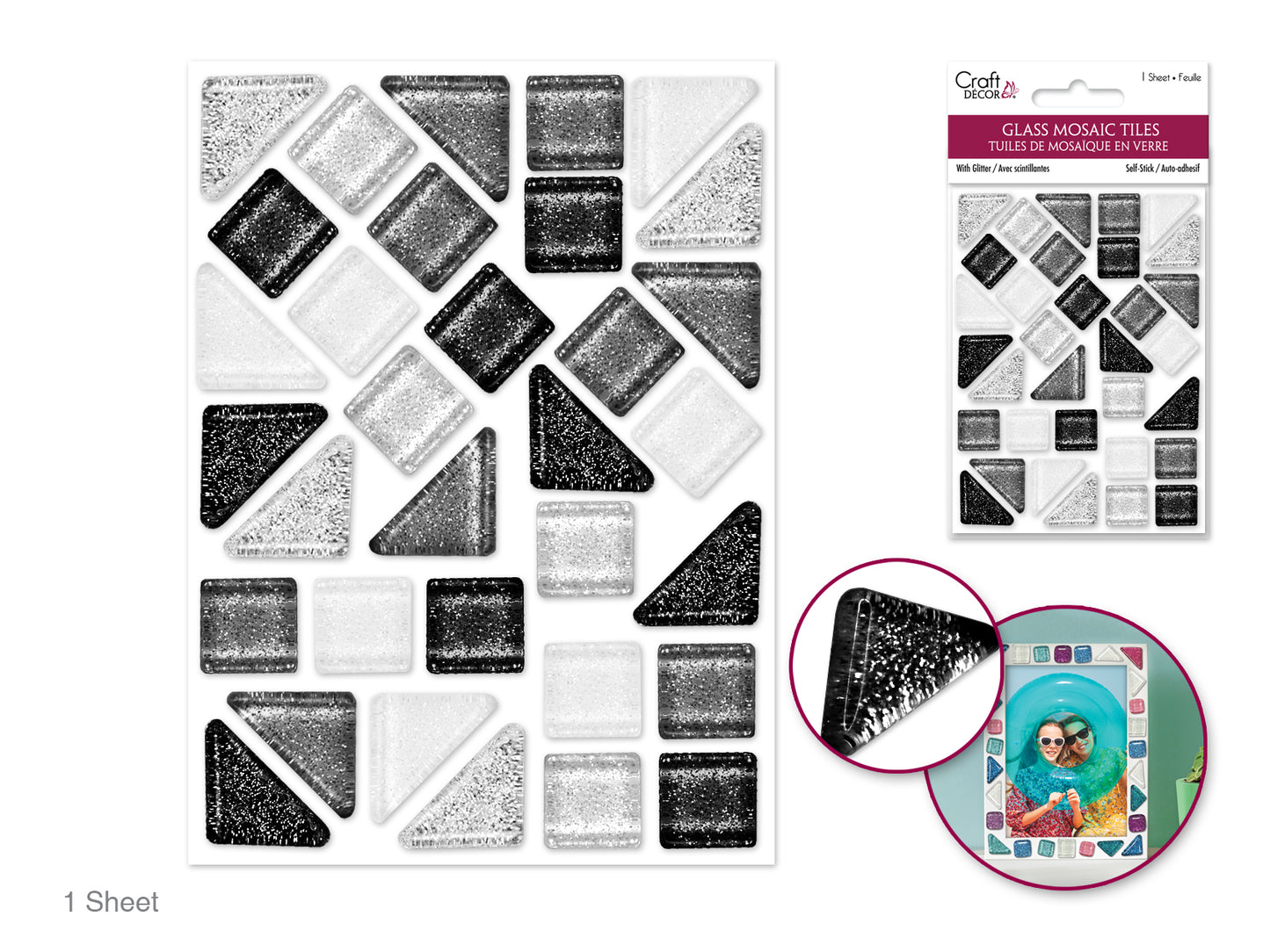 Craft Decor: Glitter Glass Mosaic Tiles 3.2x4.7" Self-Stick Classic