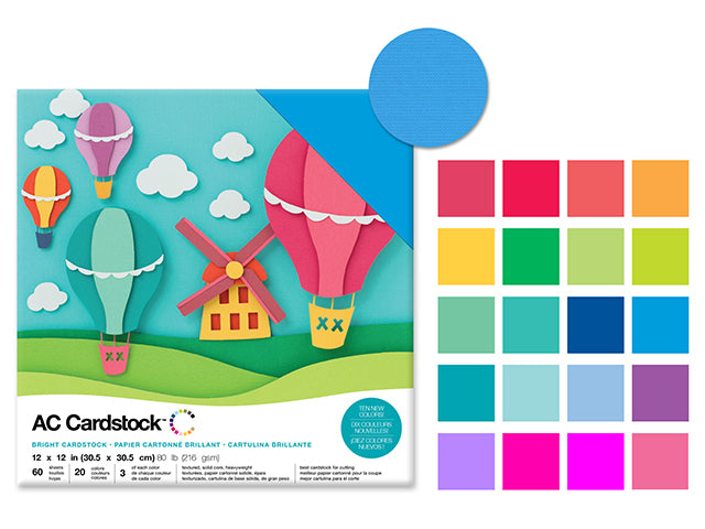 Scrapbook Cardstock: 12"x12" 80lb (216gsm) Textured G) Brights
