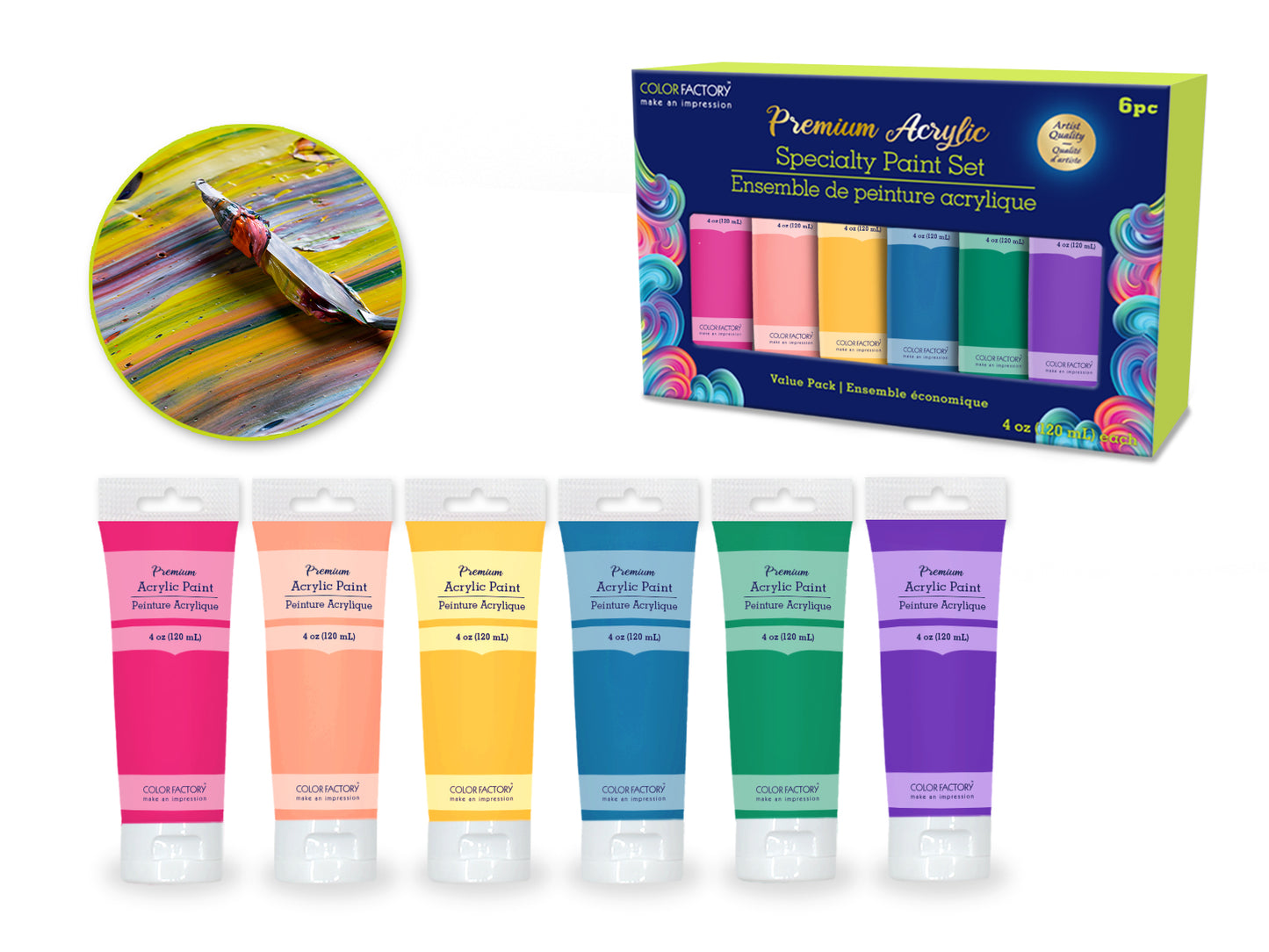 Color Factory: 4oz Premium Acrylic Paint Set 6x120ml Tubes