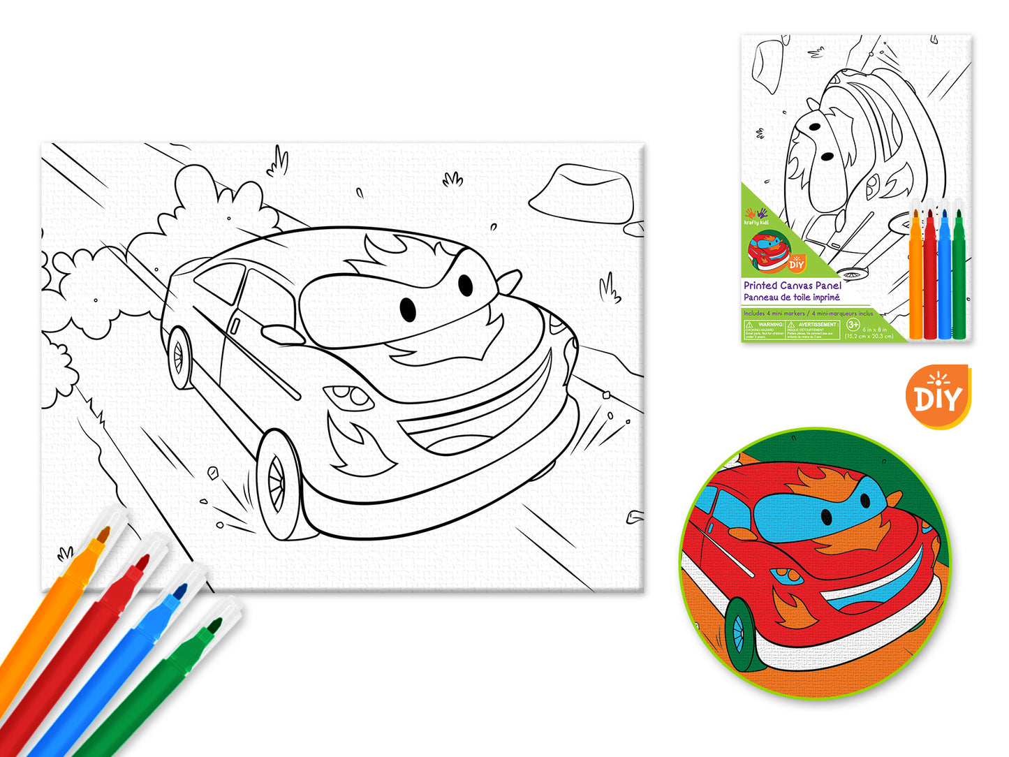 Krafty Kids Kit: 6"x8" DIY Canvas Panel w/4 Mini Markers