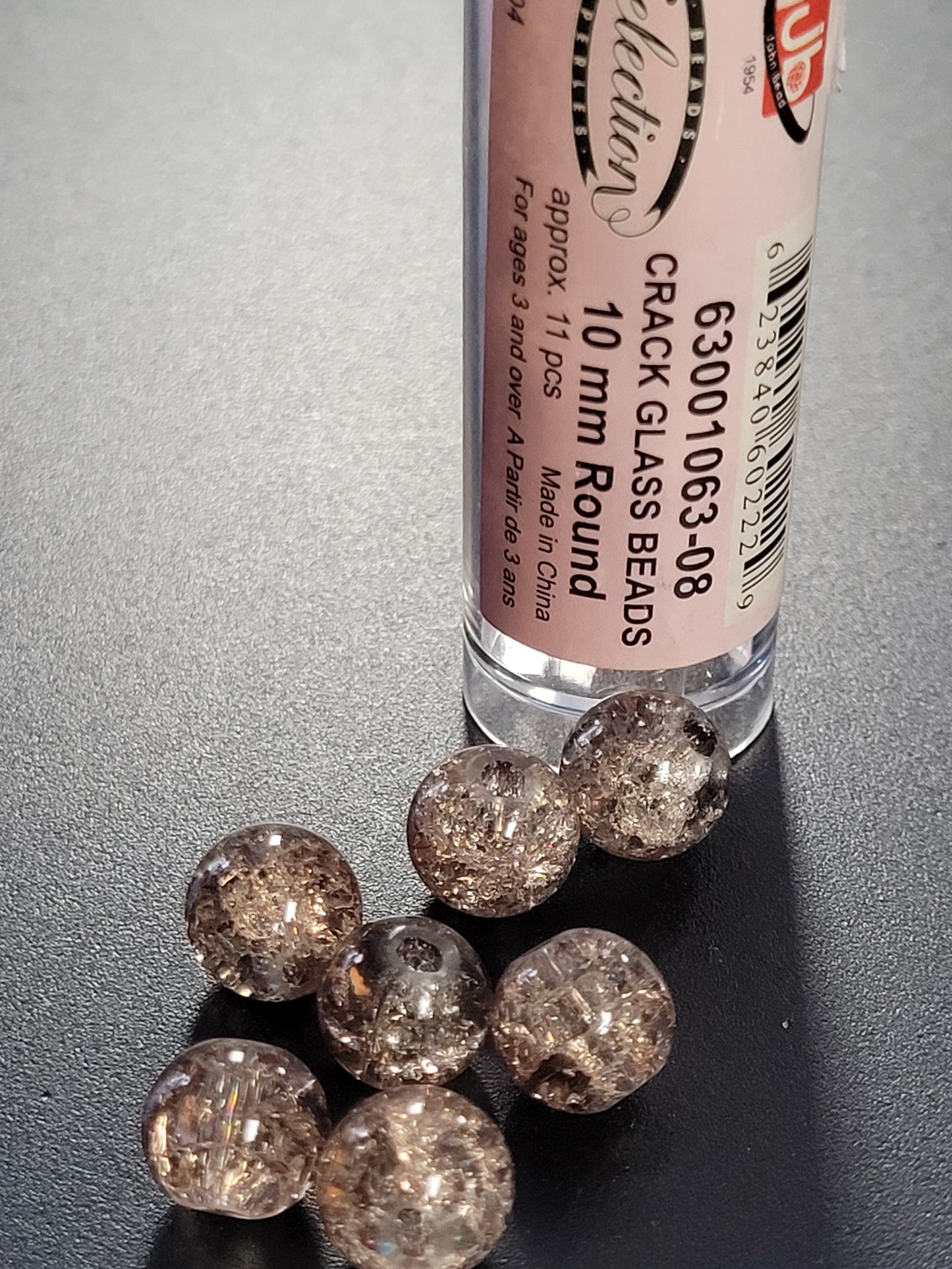 Crack Glass Beads 10mm Round Brown