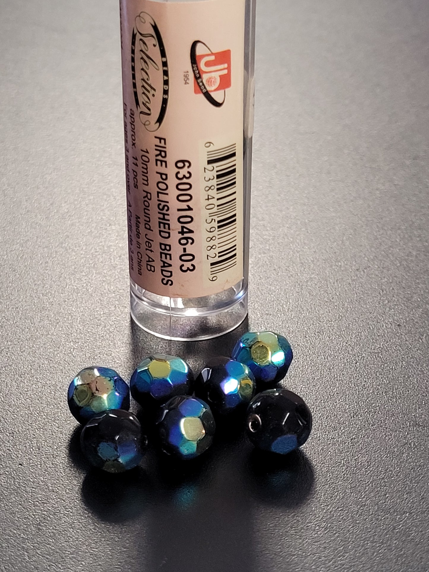 Fire Polished Beads 10mm Round Jet AB