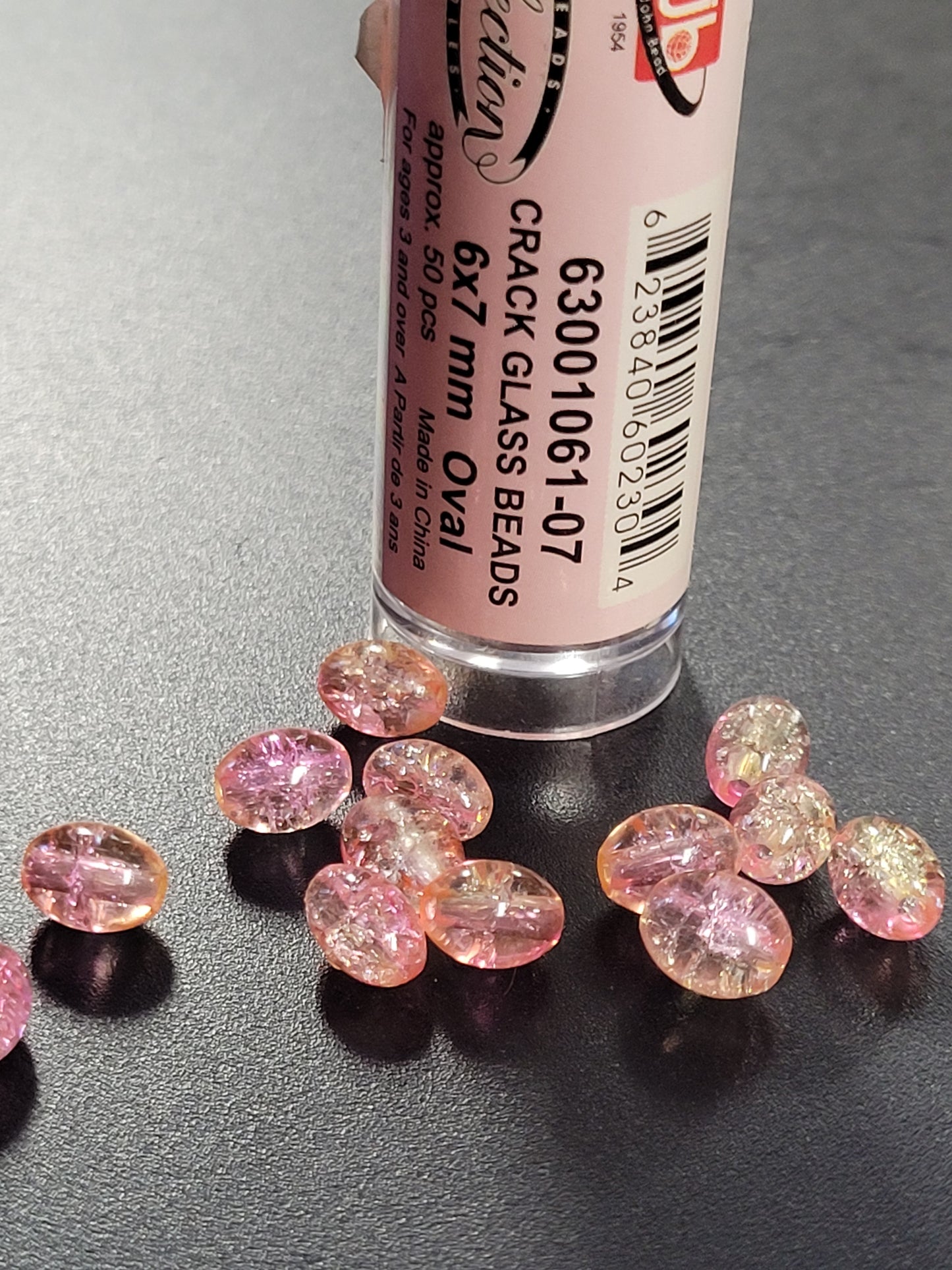 Cracked Glass Beads 6x7mm Oval Pink Yellow