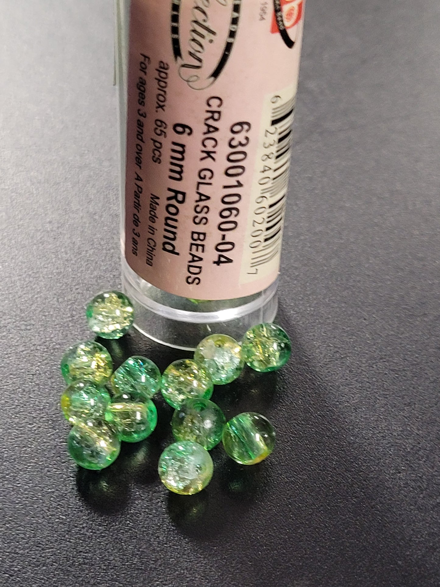 Crack Glass Beads 6mm Round Green Yellow