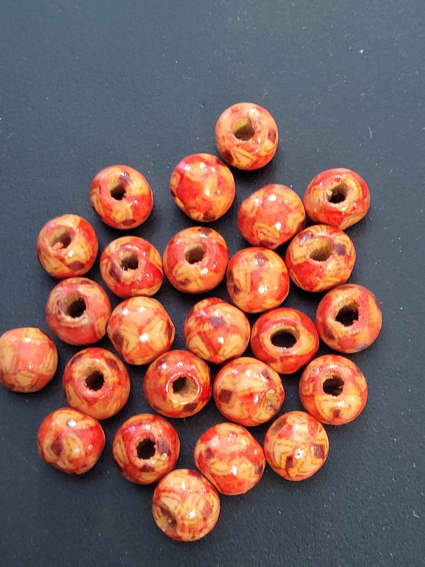 WOODEN BEAD ROUND MIXED PATTERN & COLOR