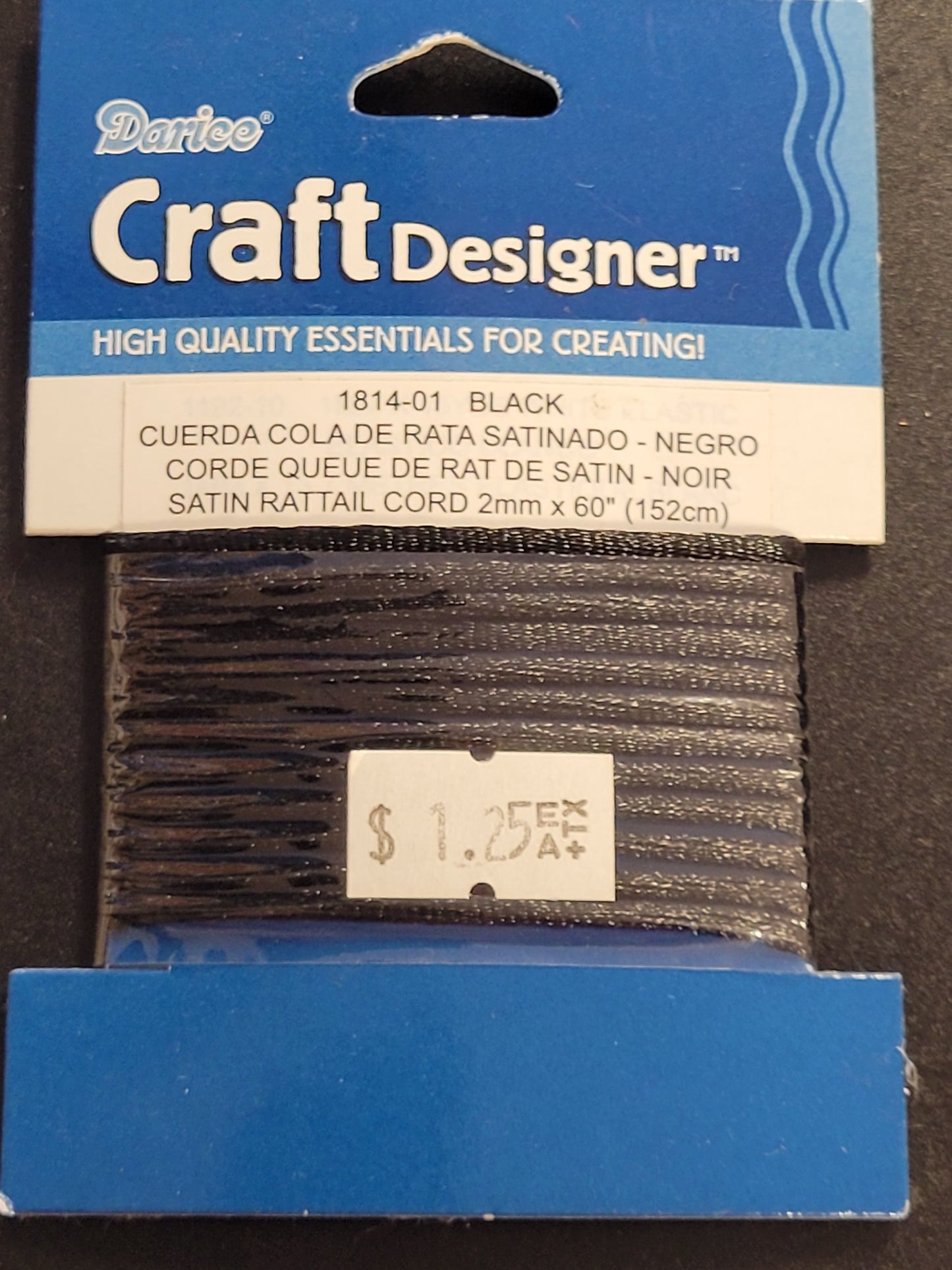 Darice Satin Rattail Black 2mm