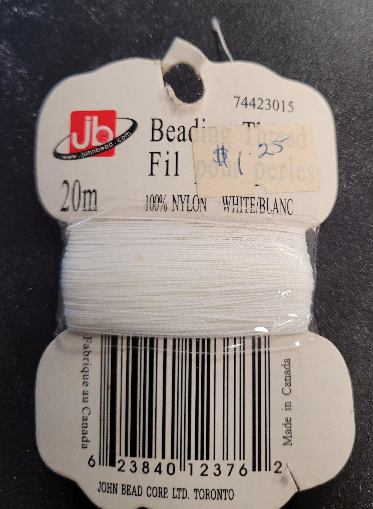 Beading Thread On Card 20m White