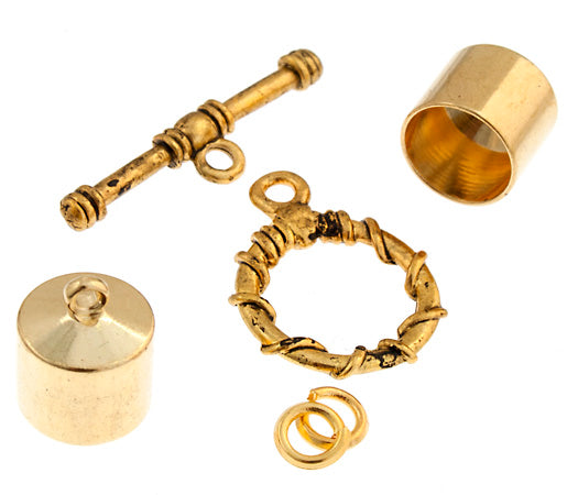 Kumihimo Finding Kit Gold 10mm End Cap/Jump Ring/Toggle