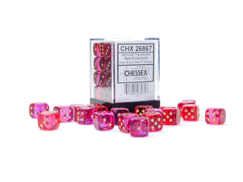 Chessex (26867): D6: 12mm: Translucent Red-Violet/Gold