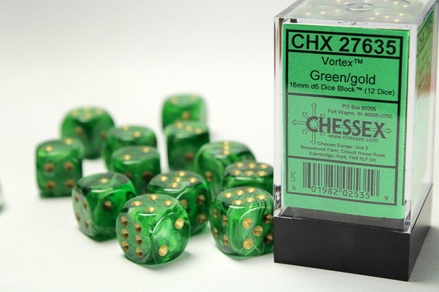 Chessex (27635): D6: 12mm: Vortex Green/Gold