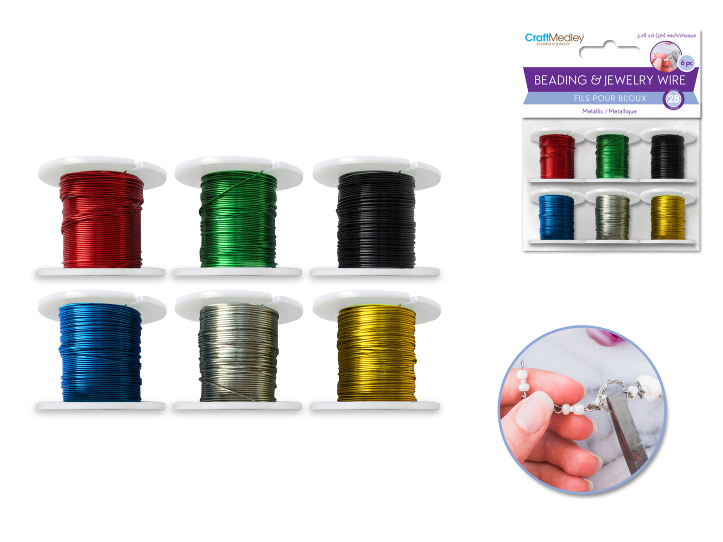 Beading/Jewelry Wire: 28g Metallic 6 Spools Asst 3m/Spool A) GBasic