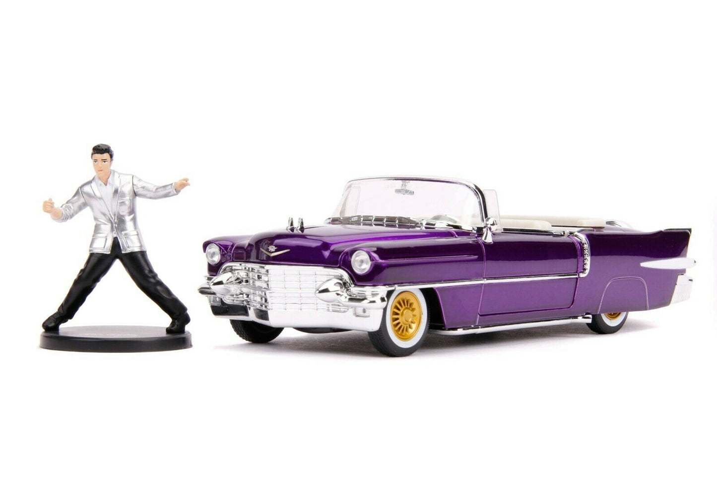 HOLLYWOOD RIDES ELVIS PRESLEY 1956 Purple CADILLAC FIG 1/18 DIE-CAST Vehicle