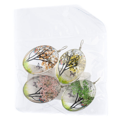 Dried Flower Glass Pendants Assorted Colors 22x30mm