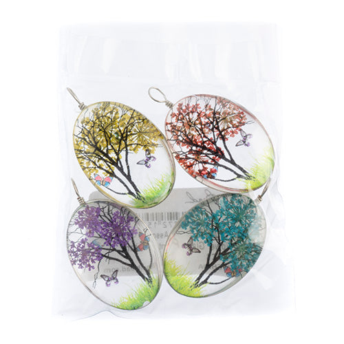 Dried Flower Glass Pendants Assorted Colors 25x35mm