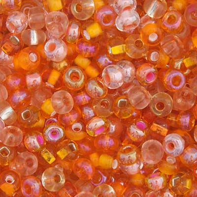CZECH SEEDBEAD APPROX 22g VIAL 6/0 SILVERLINE ORANGE MIX