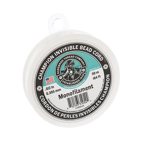 Gudebrod Champion Invisible Bead Cord Monofilament .012in (.305mm) diameter 50m (164ft)Made in USA