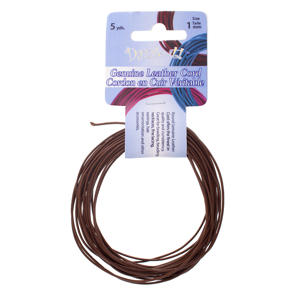 Dazzle-It Genuine Leather Cord 1mm Round Brown 5yds