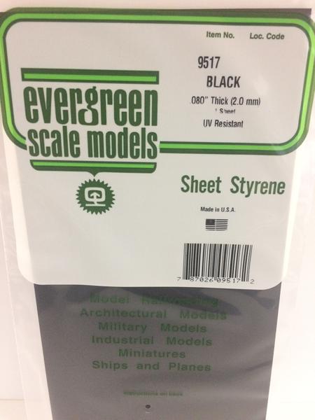 9517 - .080" (2.0MM) PLAIN OPAQUE BLACK POLYSTYRENE SHEET