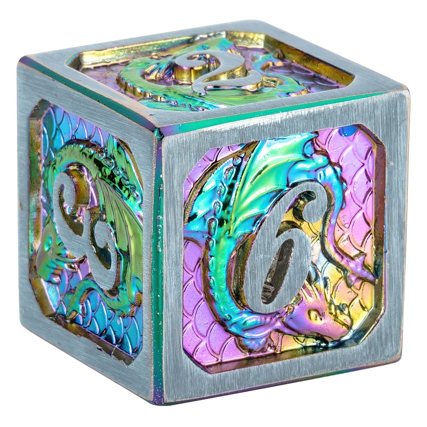 Metal Rainbow Dragon Dice with Steel Frame