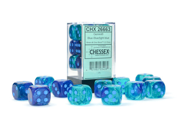 Chessex (26663): D6: 12mm: Blue-Blue/Light Blue