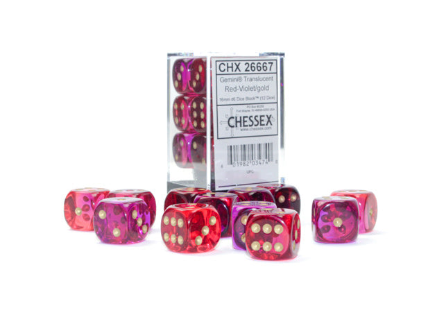 Chessex (26667): D6: 12mm: Translucent Red-Violet/Gold