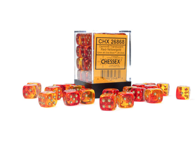 Chessex (26868): D6: 12mm: Translucent Red-Yellow/gold