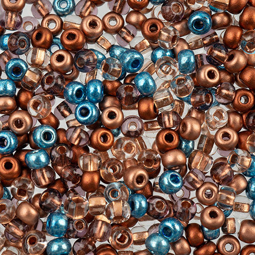 Czech Seed Beads apx 24g 6/0 Rusty & Blues Mix