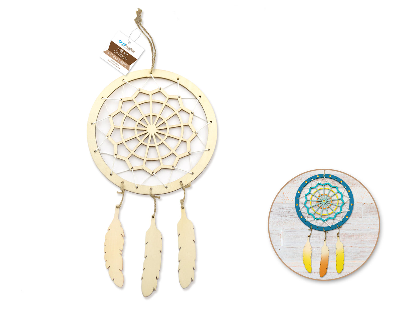 Wood Decor: 6.3"x7.9" DIY Dream Catcher w/Jute Hangers