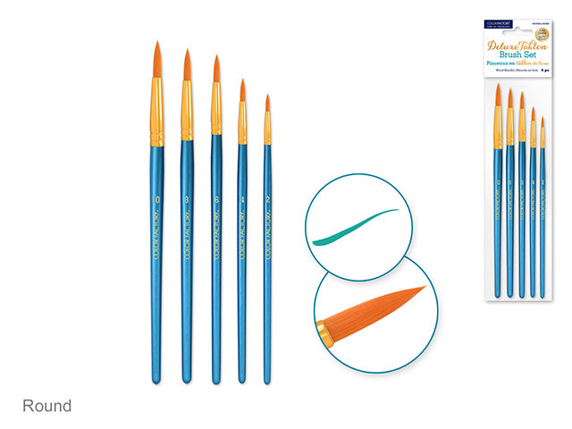 Artist Brush Set: Deluxe Taklon Brush Sets x5 Wood Handle Round