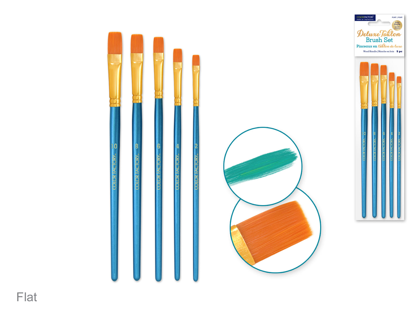 Artist Brush Set: Deluxe Taklon Brush Sets x5 Wood Handle Flat
