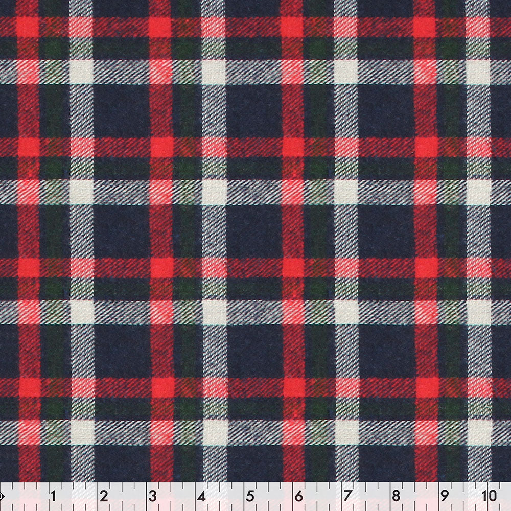 FABRIC CREATIONS 44" x 8yd Cotton Flannel Fabric Bolt - Navy & Red Stripes Plaid