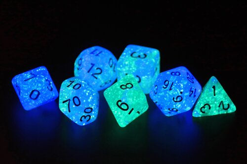 Glow in the Dark Dice Set - Frosted Glowworm