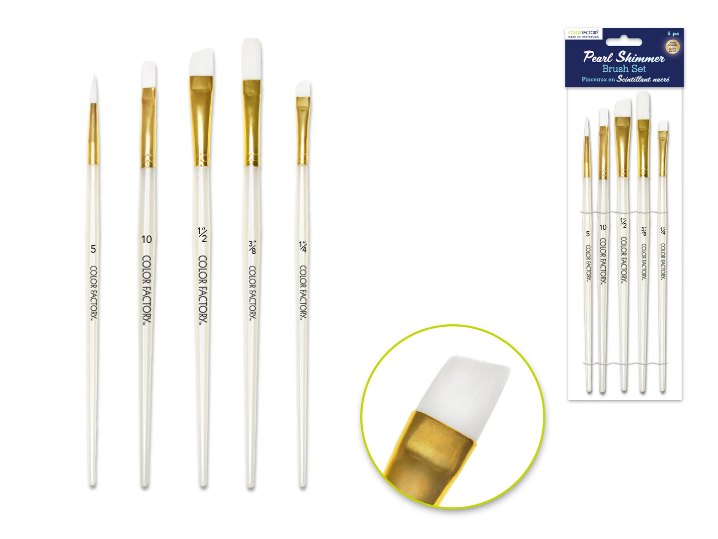 Artist Brush Set: Golden Taklon Pearl Shimmer Series x5 Plastic Handle A) White Nylon Multi-Set 1