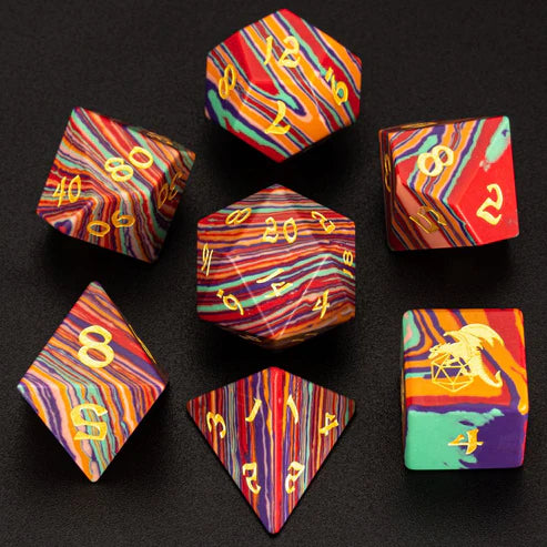 Rainbow Textured Stone Dice Set 7pc