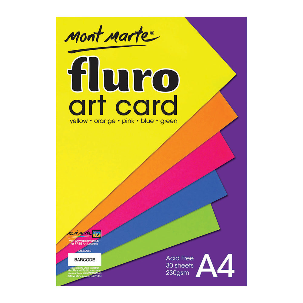 MONT MARTE Fluro Art Card 5 Colours 230g A4 - 30pcs