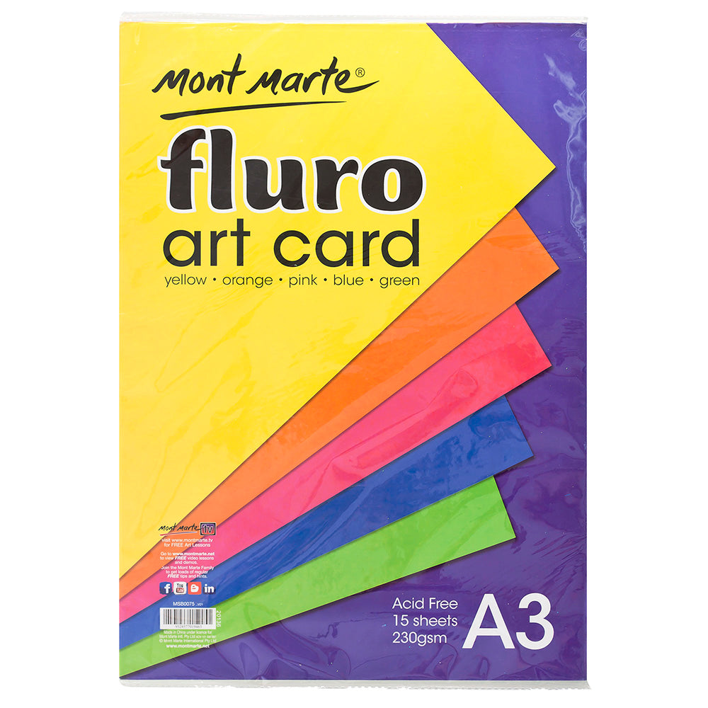 MONT MARTE Fluro Art Card 5 Colours 230g A3 - 15pcs