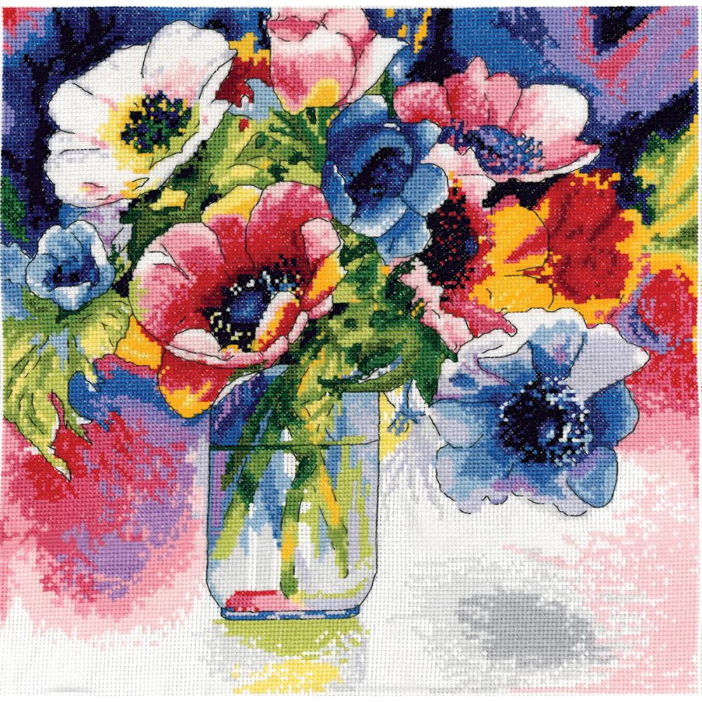 Design Works Counted Cross Stitch Kit 12" x 12" Watercolor Anemonies