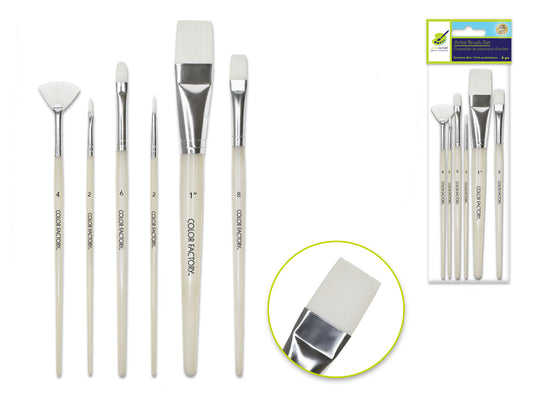 Artist Brush Set: White Synthetic Hair Variety Pack x6 Plastic Handle B) Multi-Set 2