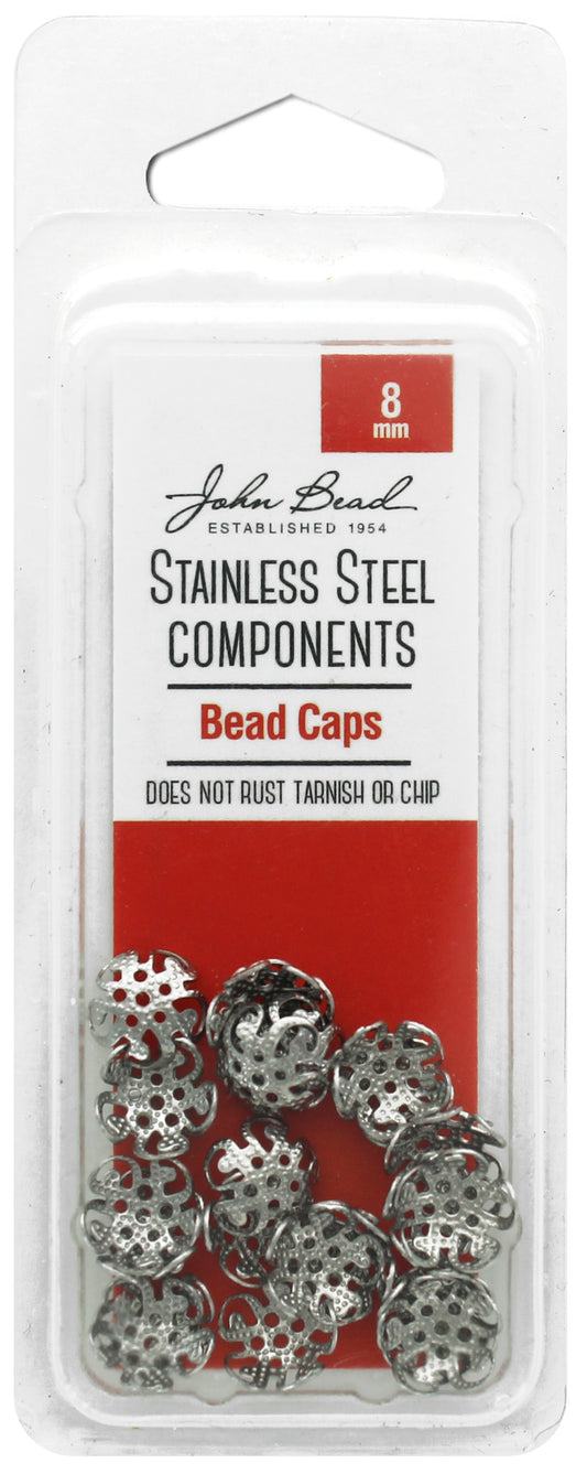 John Bead Stainless Steel Bead Cap 8mm 24pc