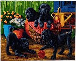 Craft Buddy Crystal Art Kit Black Labrador Puppies 40 x 50cm Pre-Framed 5D Art Kit