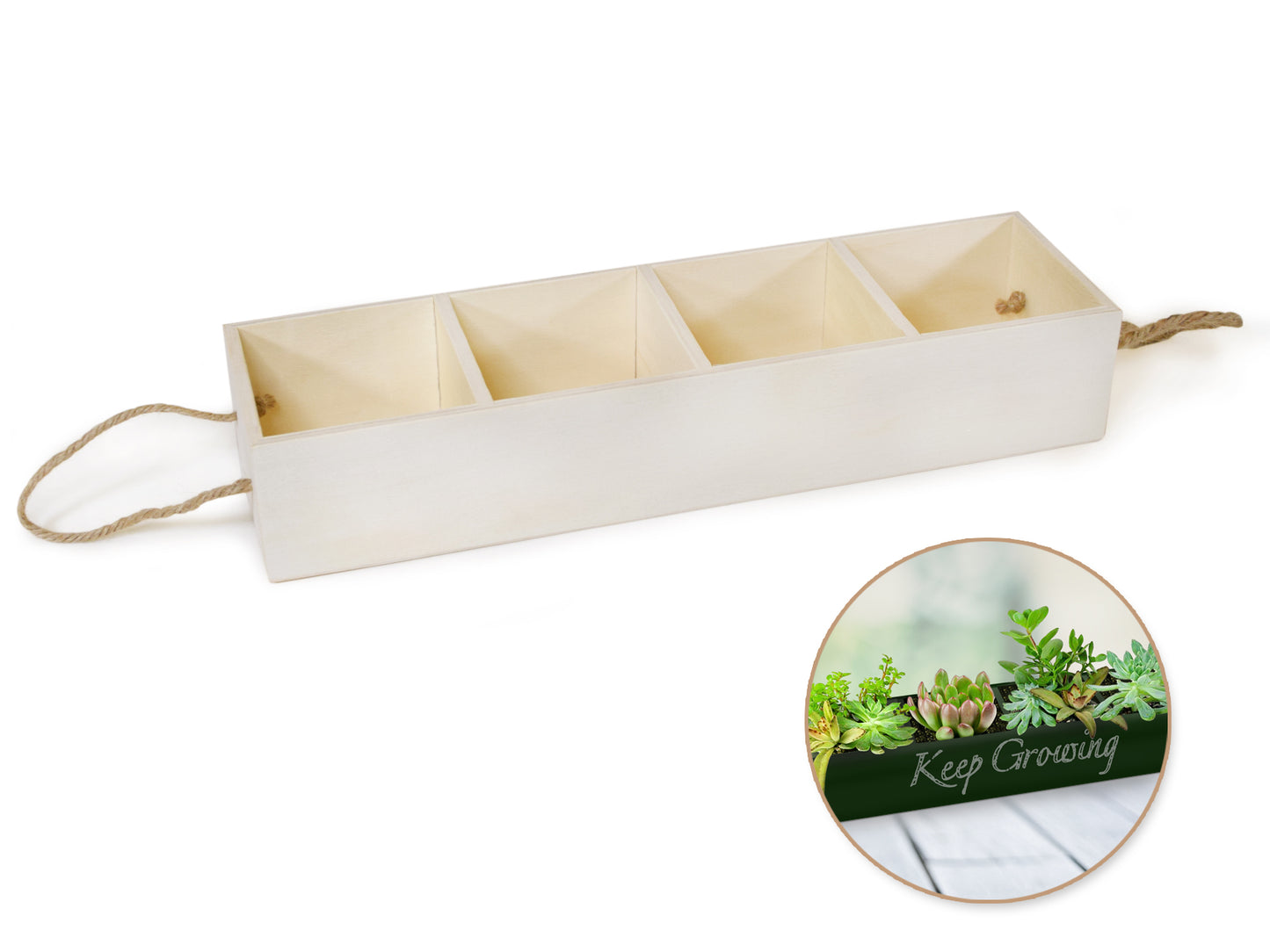 Wood Craft: 12.6x3.35x2.3" DIY Storage Tray 4-Comp w/Rope Handle