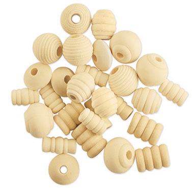 Wood Beads Fancy Natural - 28pc Assorted