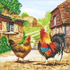 Craft Buddy Crystal Art Kit Farmyard Chickens 30 x 30 cm Pre-Framed 5D Art Kit