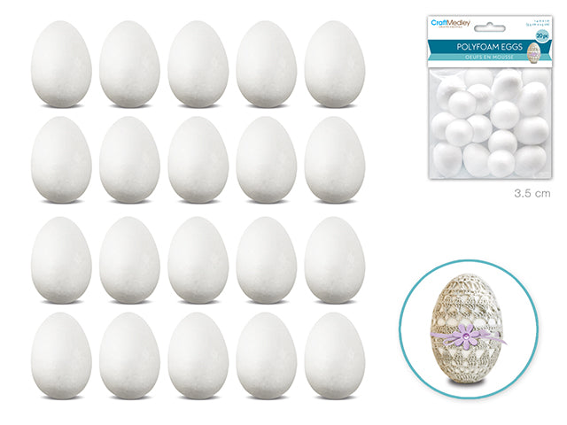 Polyfoam Eggs: 3.5cm (1.38") x 2.6cm (1.02") 20/pk