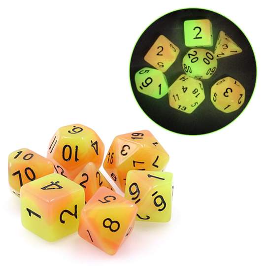 GLOW IN THE DARK FIREBALL RPG DICE SET