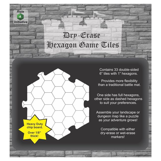 Dry Erase Dungeon Tiles, White - Pack of 33 6" hex tiles